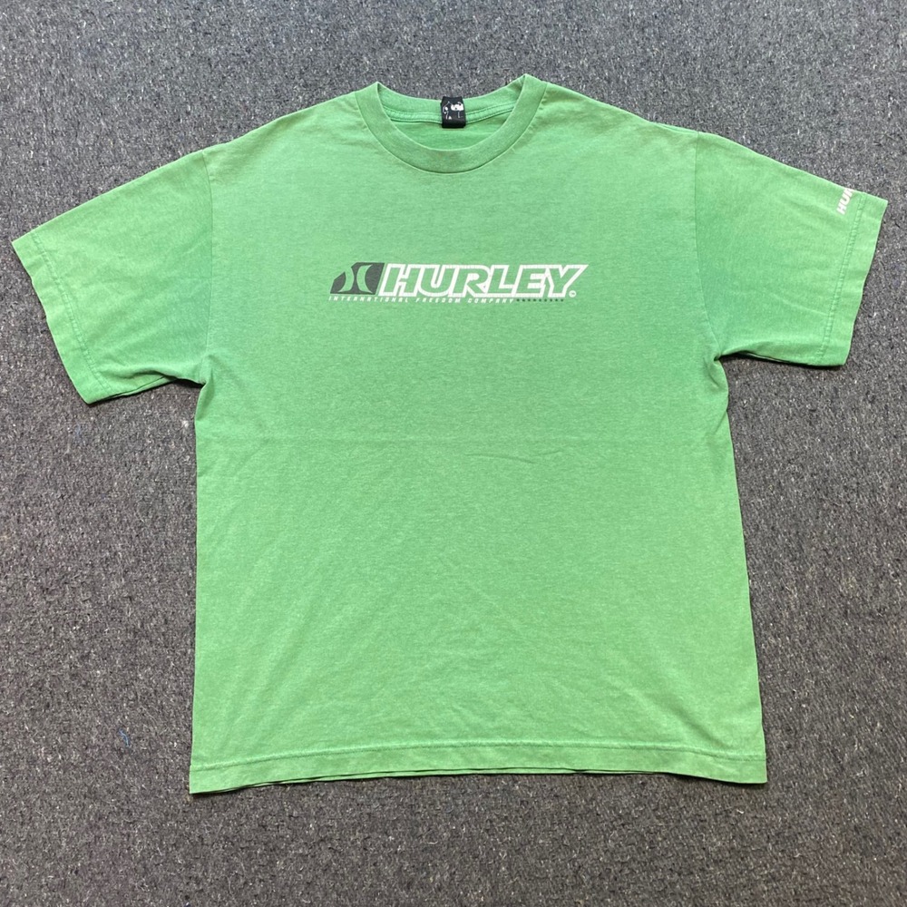 Hurley TShirt Sz L Mens Green Skater Surf International Freedom Company Graphic